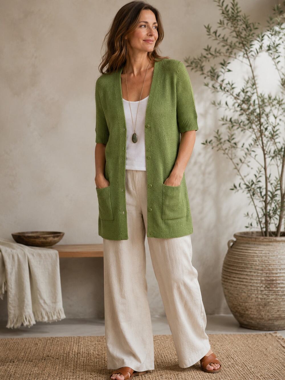 Eileen Fisher Women's SZ S Olive Green Wool Cashmere Angora Blend Long Cardigan